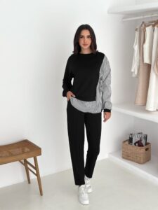 Kadın Gömlek Detay çizgili Yandan Bağlamalı Ikili Takım - Görsel 4