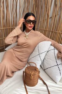 Ajur Detaylı Bisiklet Yaka Triko Elbise 2861 - Görsel 2