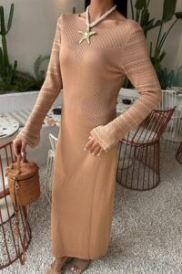 Ajur Detaylı Bisiklet Yaka Triko Elbise 2861 - Görsel 3