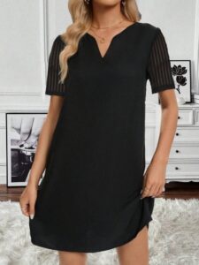 Kadın Kısa Kollu V Yakalı Kısa Janjan Krep Elbise