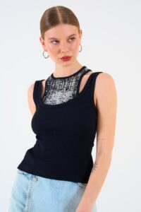 İçi Baskılı Halter Yaka Kaşkorse Atlet - Görsel 2