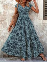 Kadın Kısa Kollu Kruvaze Yaka Beli Lastikli Süprem Maksi Boy Elbise - Görsel 2