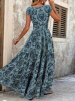 Kadın Kısa Kollu Kruvaze Yaka Beli Lastikli Süprem Maksi Boy Elbise - Görsel 5