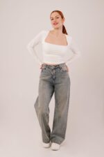 Kare Yaka Basic Beyaz Bluz - Görsel 2