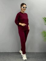 Kadın Uzun Kollu Bisiklet Yaka Viskon Iki Iplik Bluz Ve Pantolon Ikili Takım - Görsel 2