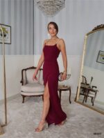 Kadın Omuz Askılı Derin Yırtmaç Detay Maxi Boy Elbise - Görsel 5