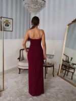 Kadın Omuz Askılı Derin Yırtmaç Detay Maxi Boy Elbise - Görsel 6