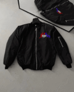 Tam Fermuarlı Uzun Kol Baskılı Bomber Ceket