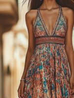 Kadın Askılı Derin Göğüs Detaylı Asimetrik Detaylı Süprem Elbise - Görsel 2