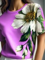 Kadın Kısa Kollu Bisiklet Yaka çiçek Baskılı Süprem Bluz - Görsel 2