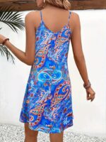 Kadın Ip Askılı V Yakalı Desenli Kısa Süprem Mini Elbise - Görsel 2