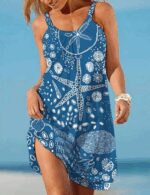 Kadın Askılı Deniz Yıldızı Desenli Süprem Elbise - Görsel 2