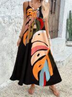 Kadın Ip Askılı V Yakalı Desenli Süprem Maxi Elbise - Görsel 3