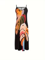 Kadın Ip Askılı V Yakalı Desenli Süprem Maxi Elbise - Görsel 4