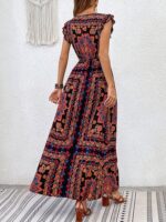 Kadın Kısa Kollu V Yakalı Deseni Yırtmaçlı Süprem Elbise - Görsel 3