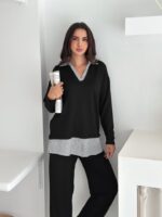 Polo Yaka Gömlek Detay Salaş Balon Pantolunlu ıkılı Takım - Görsel 2