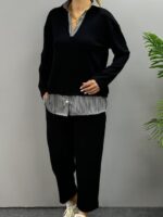 Polo Yaka Gömlek Detay Salaş Balon Pantolunlu ıkılı Takım - Görsel 12