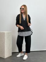 Polo Yaka Gömlek Detay Salaş Balon Pantolunlu ıkılı Takım - Görsel 6