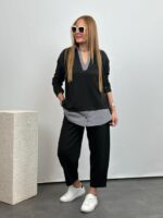 Polo Yaka Gömlek Detay Salaş Balon Pantolunlu ıkılı Takım - Görsel 8