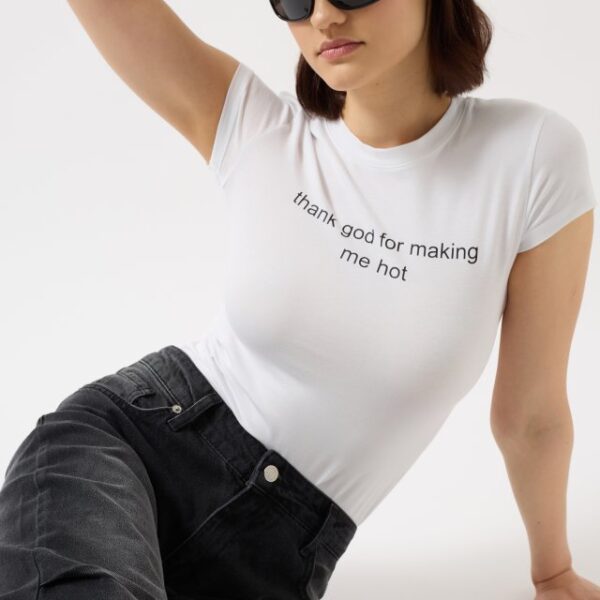 Baskılı Likralı Crop T-Shirt