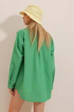 Kadın Keten Kumaş Oversize Gömlek - Görsel 3