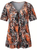 Kadın V Yaka Renkli Leopar Desen Büzgü Detay Süprem Bluz - Görsel 4