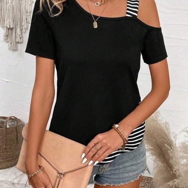 Kadın Kısa Kollu Omuzdan Askılı Viskon Bluz