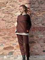 Kadın Kahve Kapşonlu Etek Ucu Detay Arma Ters Dikiş Gorunumlu Ikili Takım - Görsel 2