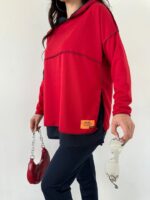 Kadın Kırmızı Kapşonlu Etek Ucu Detay Arma Ters Dikiş Gorunumlu Ikili Takım - Görsel 12