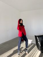 Kadın Kırmızı Kapşonlu Etek Ucu Detay Arma Ters Dikiş Gorunumlu Ikili Takım - Görsel 15