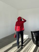 Kadın Kırmızı Kapşonlu Etek Ucu Detay Arma Ters Dikiş Gorunumlu Ikili Takım - Görsel 16