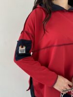 Kadın Kırmızı Kapşonlu Etek Ucu Detay Arma Ters Dikiş Gorunumlu Ikili Takım - Görsel 10