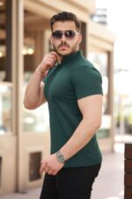 Erkek Hakim Yaka Dokuma Pamuklu Kumaş Kısa Kollu T-shirt - Görsel 2
