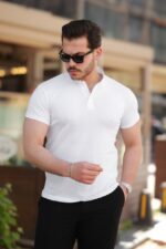 Erkek Hakim Yaka Dokuma Pamuklu Kumaş Kısa Kollu T-shirt
