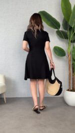 Kadın Penye Kumaş Çiçek Desenli Nakışlı Elbise - Görsel 2