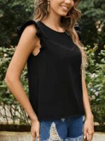 Kadın Yuvarlak Yaka Kolları Fırfırlı Krep Bluz - Görsel 2