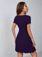 Kadın Kısa Kollu Derin Büzgülü V Yakalı Viskon Elbise - Görsel 5