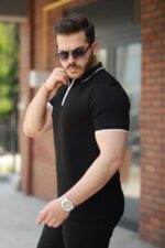 Erkek Fermuar Yakalı çizgi Detaylıkısa Kollu Tişört - Görsel 2