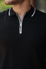 Erkek Fermuar Yakalı çizgi Detaylıkısa Kollu Tişört - Görsel 3