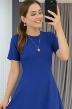 Kadın Kısa Kollu Bisiklet Yaka Maksi Boy Ithal Krep Elbise - Görsel 2