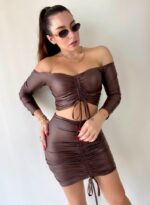 Kadın Büzgülü Deri Etek Takım Fırsat Ürün - Görsel 2