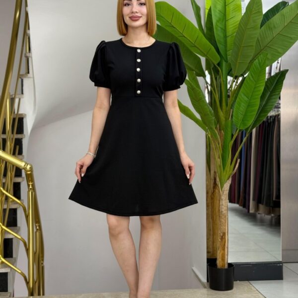 Kadın Kısa Kollu Bisiklet Yaka önden Düğmeli Ithal Krep Elbise