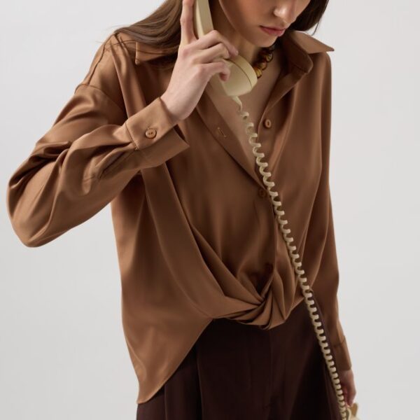 Bel Büzgülü Crop Saten Gömlek