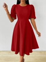 Kadın Kısa Balon Kollu Bisiklet Yaka Kiloş Janjan Krep Elbise - Görsel 3