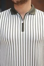 Erkek çizgili Fermuar Yakalı Kısa Kollu Tişört - Görsel 3