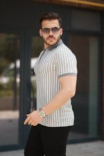 Erkek çizgili Fermuar Yakalı Kısa Kollu Tişört - Görsel 2