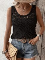 Kadın Askılı Yuvarlak Yaka Geometrik Desenli Triko Bluz - Görsel 4