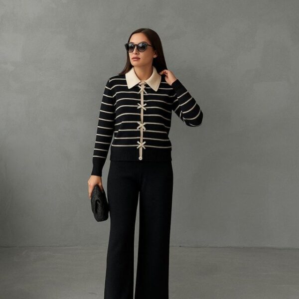 Kadın şerit Detay Bol Paça Pantolu ıkılı Takım