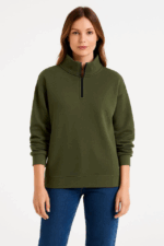 Üç İplik Dık Yaka Yarım Fermuarlı SweatShirt