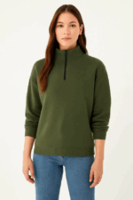 Üç İplik Dık Yaka Yarım Fermuarlı SweatShirt - Görsel 3